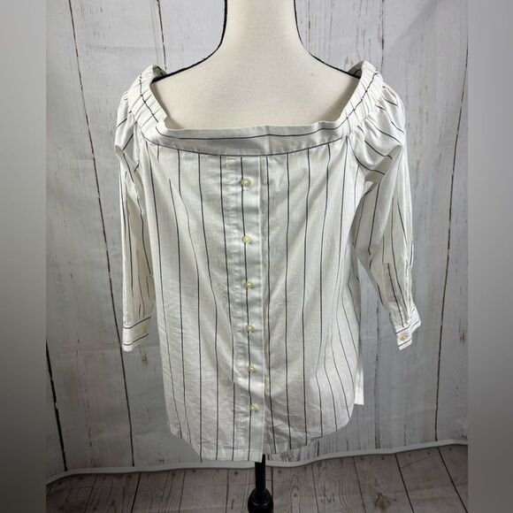 ‼️final must bundle‼️ LOFT Off Shoulder Blouse Top Button Back Cotton - Picture 3 of 6